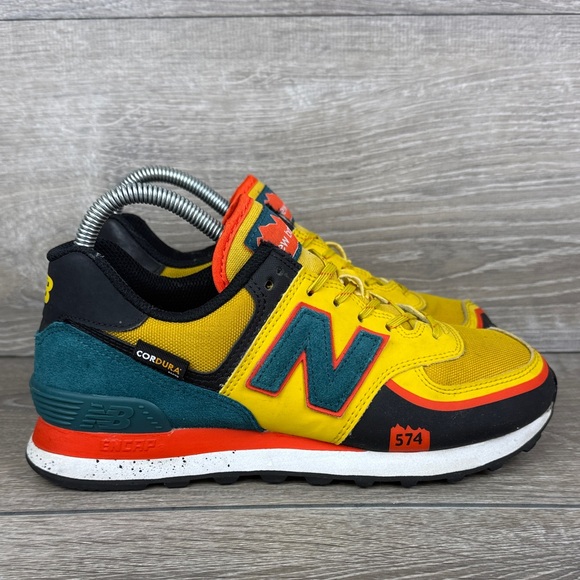 New Balance Shoes - New Balance 574 Mens Sz 6D Harvest Gold Blaze Yellow Teal Cordura Low Sneakers